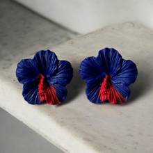 Load image into Gallery viewer, Blue Hibiscus Earrings