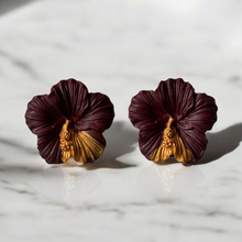 Load image into Gallery viewer, Burgundy Hibiscus Earrings