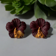 Load image into Gallery viewer, Burgundy Hibiscus Earrings