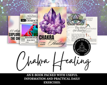 Load image into Gallery viewer, Cover image of a chakra healing eBook from Rue & Dagger, featuring holistic education on herbal remedies, chakra alignment, and spiritual wellness