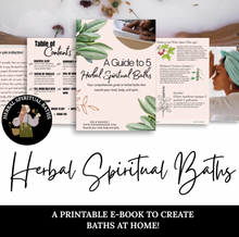 Load image into Gallery viewer, Cover image of a spiritual herbal baths eBook featuring detox bath recipes and rituals for healing, balance, and inner peace.