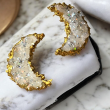 Load image into Gallery viewer, Crescent Moon Druzy Earrings Large