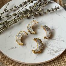 Load image into Gallery viewer, Crescent Moon Druzy Earrings Mini