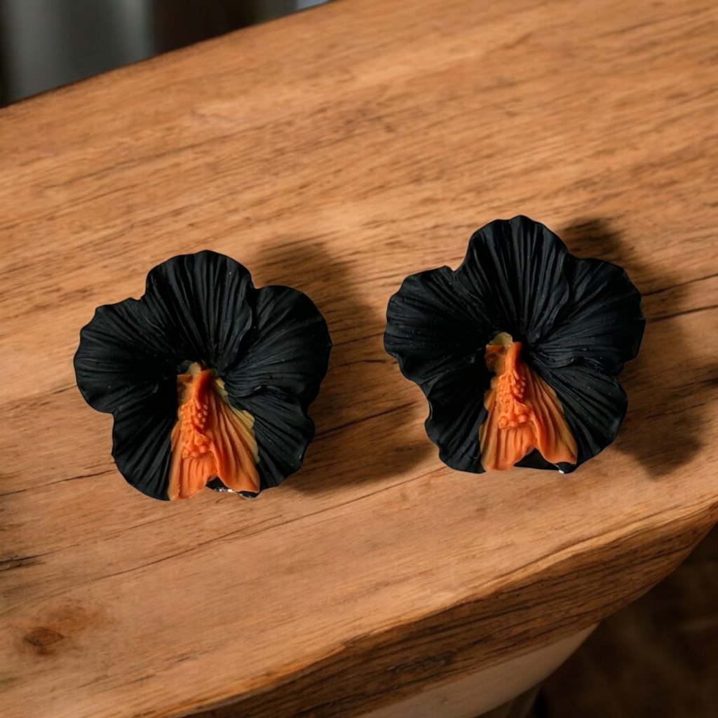 Noir Hibiscus Earrings