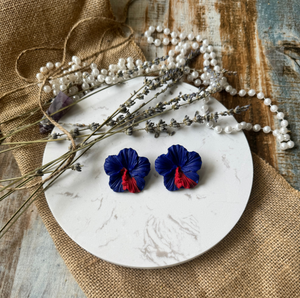 Ayiti (Ay-i-ti) Blue Hibiscus Earrings