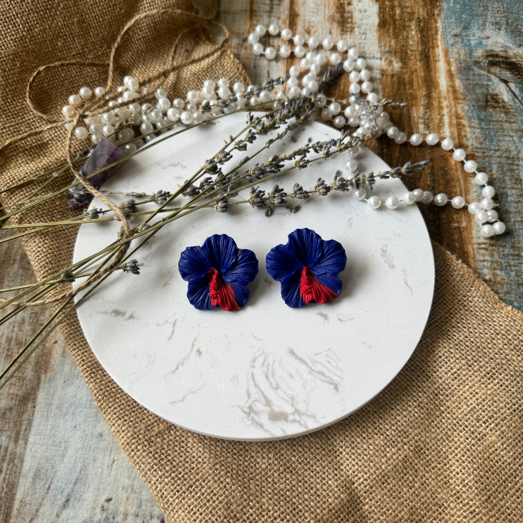 Blue Hibiscus Earrings