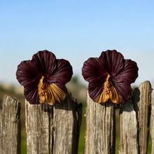 Load image into Gallery viewer, Burgundy Hibiscus Earrings
