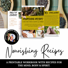 Load image into Gallery viewer, Cover image of a nourishing recipes eBook featuring detox bath recipes and rituals for healing, balance, and inner peace.
