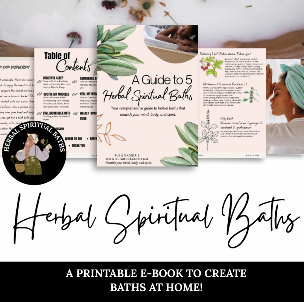 Cover image of a spiritual herbal baths eBook featuring detox bath recipes and rituals for healing, balance, and inner peace.