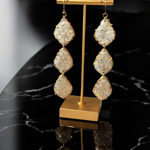 Faux Druzy Three Tier Large Earrings