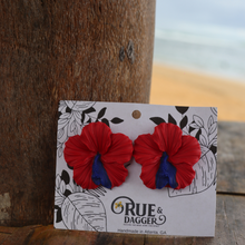 Load image into Gallery viewer, Red Hibiscus Earrings
