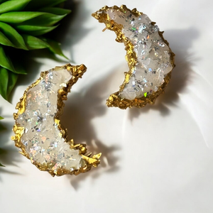 Crescent Moon Druzy Earrings Large