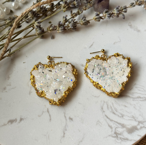 Heart of Gold Druzy Earrings