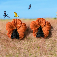 Load image into Gallery viewer, Orange &amp; Black Hibiscus Earrings
