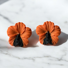 Load image into Gallery viewer, Orange &amp; Black Hibiscus Earrings
