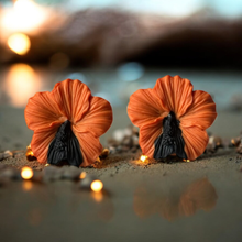 Load image into Gallery viewer, Orange &amp; Black Hibiscus Earrings
