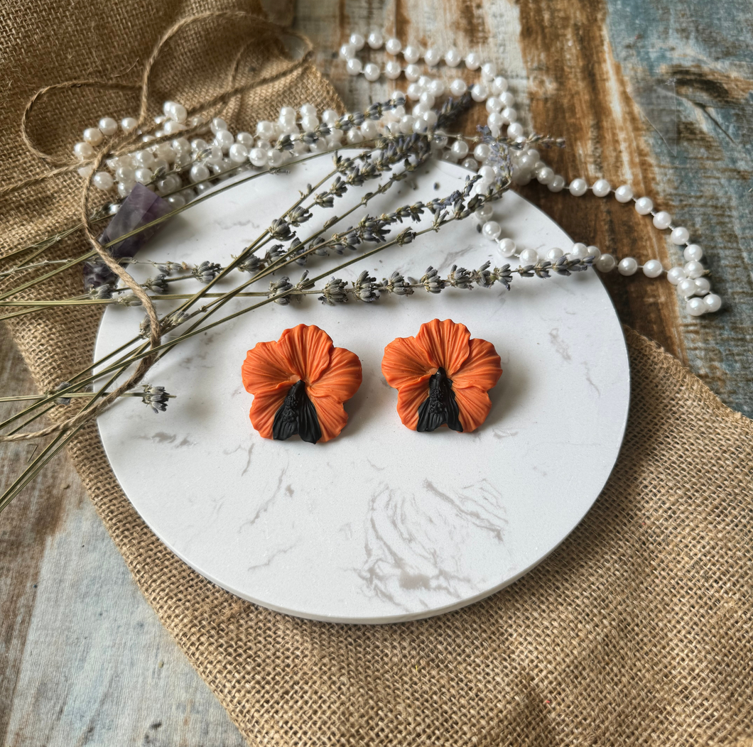 Ayiti (Ay-i-ti) Orange & Black Hibiscus Earrings