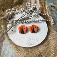 Load image into Gallery viewer, Orange &amp; Black Hibiscus Earrings
