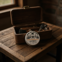 Load image into Gallery viewer, Raw By Nature Nocturnal Beard Balm in a wooden container on a wooden surface
