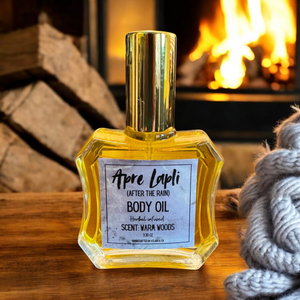 Hydrating body oil for dry skin with a rich, woodsy fragrance blend