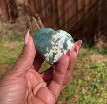 Load and play video in Gallery viewer, Moss Agate Heart Shaped Stone

